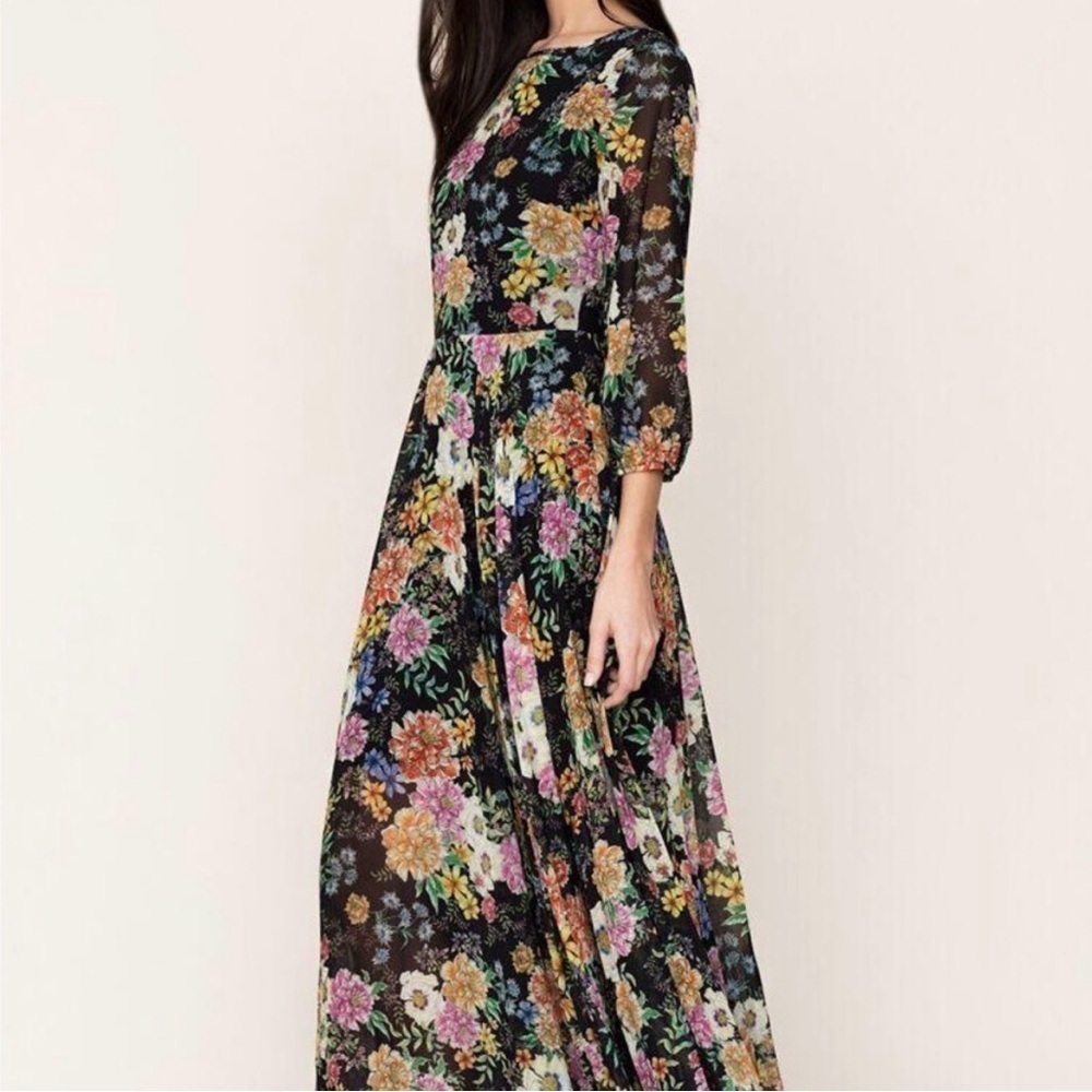 YUMI KIM WOODSTOCK OR GARDEN GROWN BLACK PINK FLORAL MIDI DRESS WOMENS SZ XS - Picture 5 of 5
